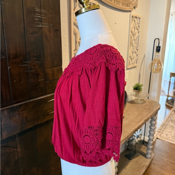 American Rag Tops - American Rag Magenta Crochet Yoke Peasant Blouse